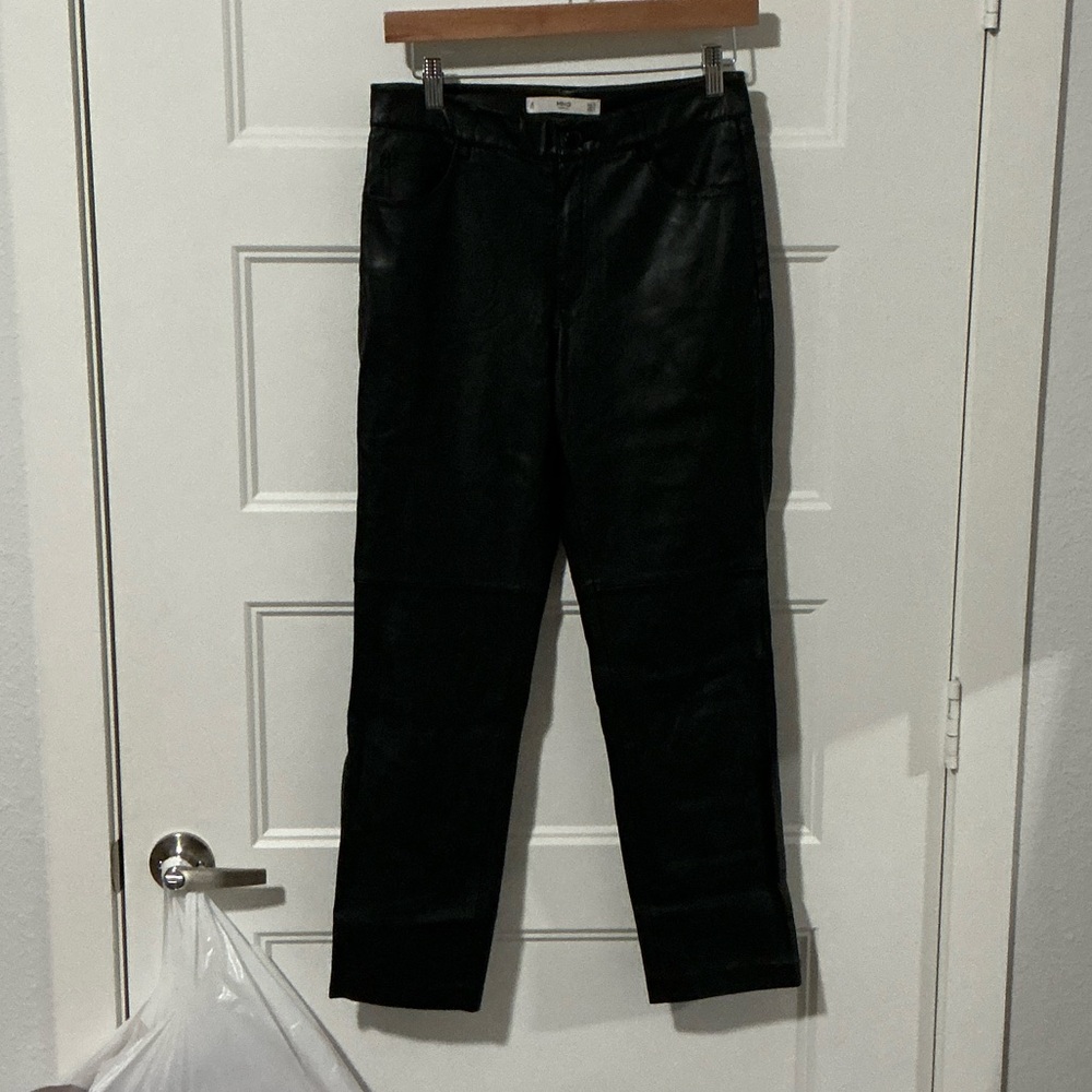 MNG Black Straight Leg Faux Leather Women's Jeans